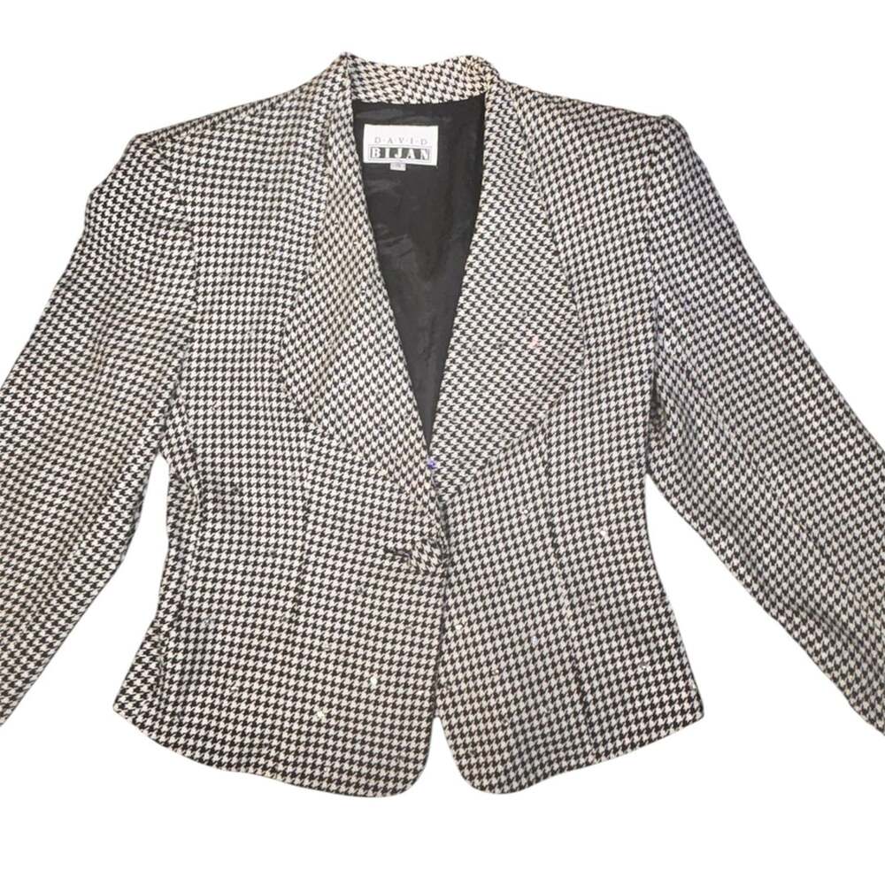 David Bijan Blazer Size 4 Black White Houndstooth